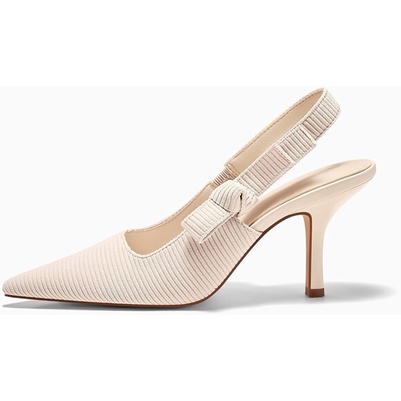 ⚡Women's Apricot Kitten Heels Pointed Toe Bowknot Knitted Comfortable Slip On - Picture 4 of 5